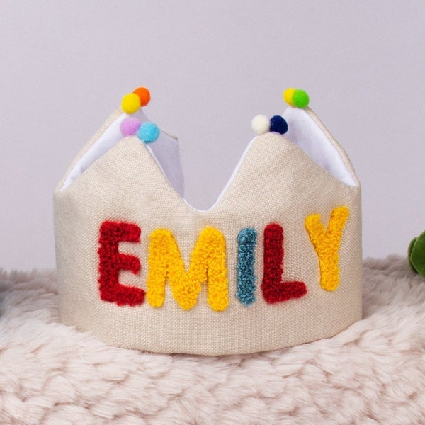 Personalized Birthday Crown Baby Handmade Crown with Name Cotton Crown for Newborn Baby Coming Home 1th Birthday Gift Crown for Baby Shower