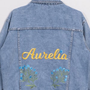 Personalized Jean Jackets Women Embroidered Denim Jackets for Best Friend with Flower Jean Jacket Party Blue Jackets for Memorial Day Gifts