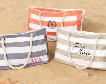 Beach Tote Bags Personalized Bridesmaid Bags Stripe Holiday Bag for Bachelorette Party Bag Swimming Bag Large Weekender Bags for Girlfriend