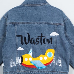 Personalized Boy Jackets Kids Jean Jacket Toddler Airplane Jacket with Name Embroidered Denim Jacket Applique Jacket for Kids Birthday Gifts