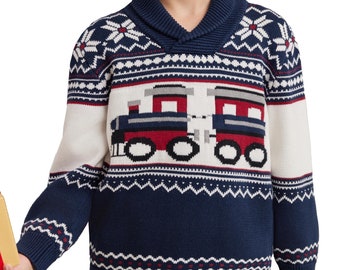 Personalized Christmas Sweater Kids Christmas Sweater with Train Custom Children's Holiday Knitted Sweater with Name Christmas Gifts for Boy