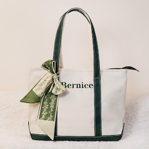 Tote Bag for Wedding Canvas Tote for Bridesmaid Gift Personalized Tote Bag with Ribbon Tote Bag with Embroidered Name Bags Initials Tote Bag