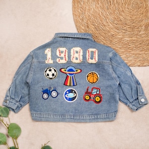 Kids Jackets Personalized Kids Patch Jean Jackets Boys Toddler Chenille Letter Denim Jacket Toddler Name Jackets for Birthday Gift for Kids
