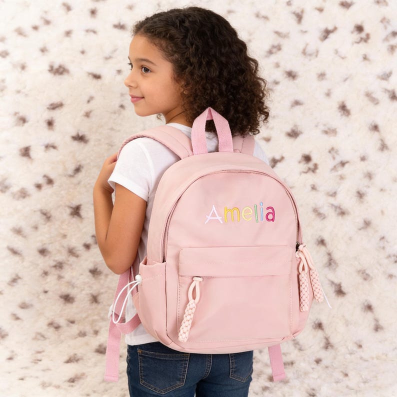 Personalized Toddler Backpack Baby Cute Backpack Embroidered School Bag with Name Kid Backpack Pink Bookbag for Students Back to School Gift image 1