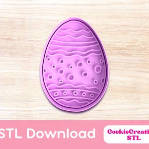 Könnte beinhalten: Ein rosa Plastik-Oster-Eier-Ausstecher mit einem gewellten und gepunkteten Design. STL Download Cookie Creations STL