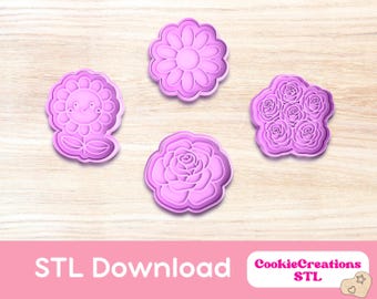 Flower Cookie Cutters, 3D Printing STL Files, Digital Download, 3D Printable Cookie Cutters, Roses, Flowers