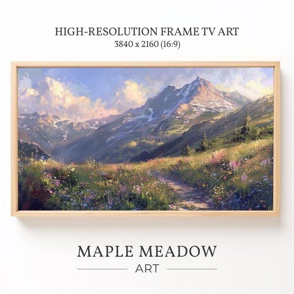 Majestic Mountain Retreat | Mountains, Wildflowers, Hiking Trail, Digital Download Frame TV Art