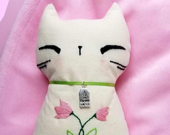 Cute Handmade Embroidery Designed Cute Garden Cat Plushie