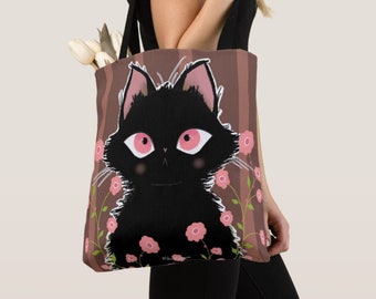 Kitty Cat Canvas Tote Bag, Cat Bag