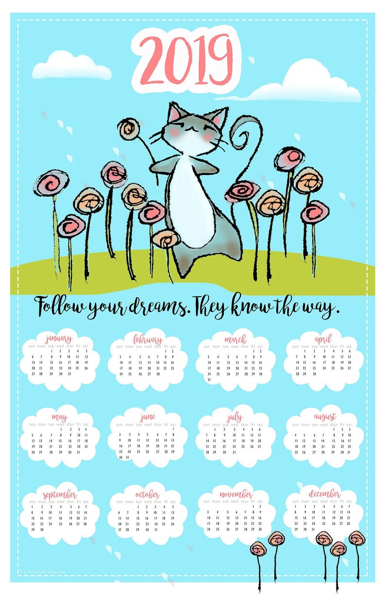 SALE 2019 Cat Tea Towel Calendar Ready to Ship image 1