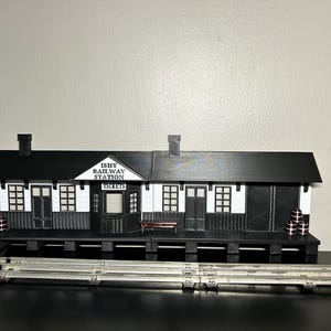 Personalized O Scale Train Station Facade: 3D Village Display (17x6x2" O gauge) play set realistic decor