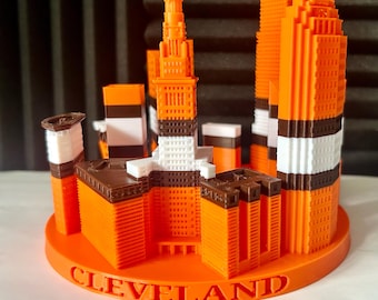 Cleveland Skyline 3D Model: Brown & Orange Downtown Architecture