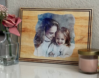 Foto de madera grabada personalizada como regalo para ella. Foto personalizada en madera como regalo de aniversario. Regalo fotográfico de madera para parejas.