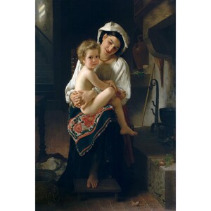 William-Adolphe Bouguereau 1871 - Madre joven mirando a su hijo - Póster - Impresión HD - Papel mate de calidad profesional - Impresión artística