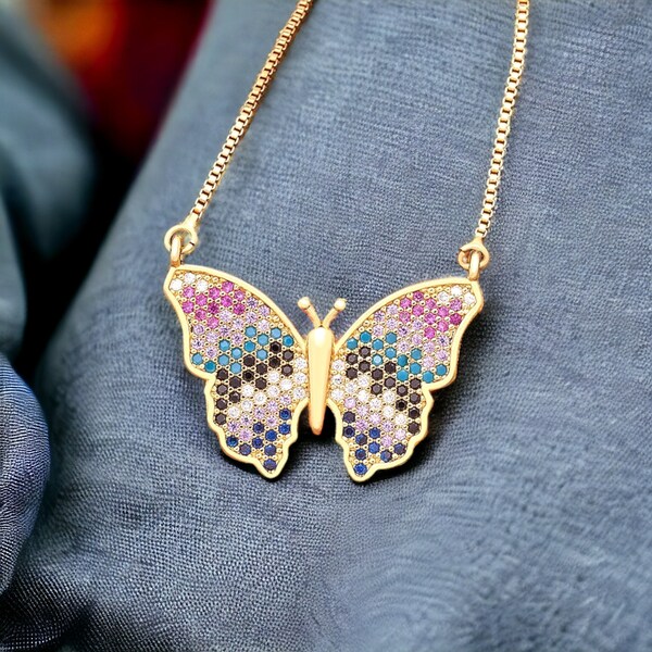 Butterfly Pendant Chain Necklaces For Women Girl Gold Plated Copper Zircon Jewelry Trendy Party Gifts