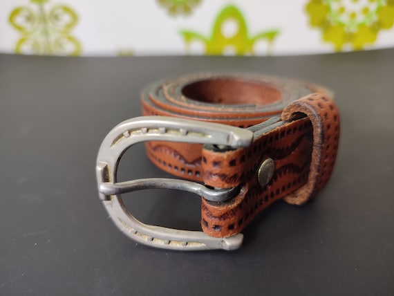Vintage Embossed Brown Leather Belt 1 Inch Wide Horseshoe - Etsy
