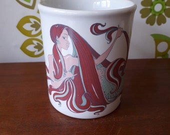 Vintage Original 1980 Llanbrynmair Pottery Salamander Mug Cup Sirena Verde Rosa Gales Galesa