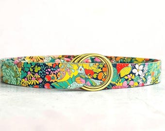 Liberty of London Floral D-Ring Belt | Handmade Fabric Belt for Women | Adjustable Boho Belt | Gold Ring Belt