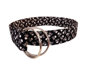 Black and White Skull and Crossbone Cotton Print Fabric Belt