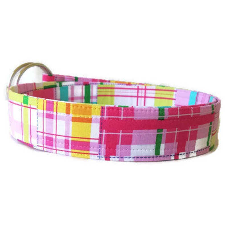 Women/'s Pink and Green Plaid Fabric Belt