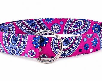 Magenta Paisley D-Ring Belt | Handmade Fabric Belt | Adjustable Double Ring Belt | Boho Fabric Belt | Women's Paisley Belt