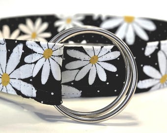 Black and White Daisy Print Fabric Belt