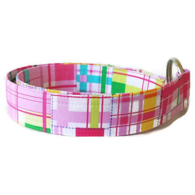 Women/'s Pink and Green Plaid Fabric Belt