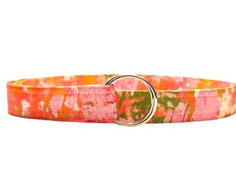 Abstract Pink Cotton Print Fabric Belt
