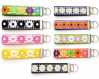Daisy Chain Collection Key Fob Handmade Wristlet Keychain | Choose Your Style | Daisy Trim Key Ring | C.B. Stitches