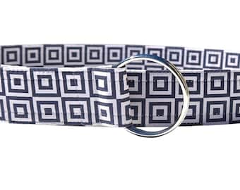 Black and Cream Geometric Print Fabric Belt