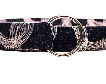 Blue and Silver Metallic Swirl Cotton Print Fabric Belt