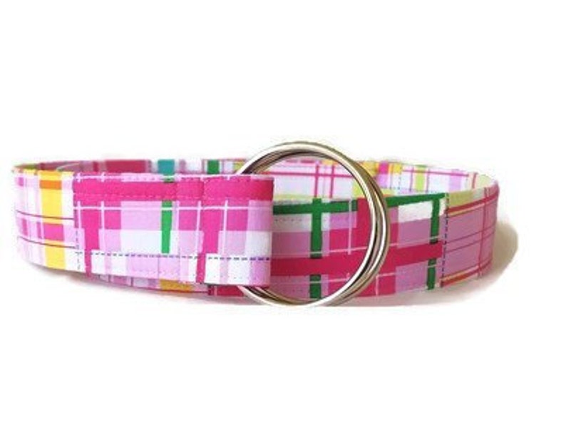 Women/'s Pink and Green Plaid Fabric Belt