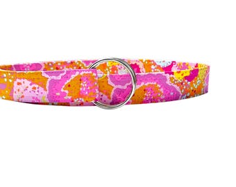 Women's Pink Lichen Cotton Print Fabric Belt