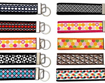 Geometric Key Fob Wristlet, Handmade Fabric Keychain, Modern Wristlet Keychain, Colorful Key Holder, Gift for Her, Choose Your Style
