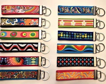 Retro Wristlet Keychain | Choose Your Style | Handmade Key Fob Wristlet | Groovy, Mod & Flower Power Patterns