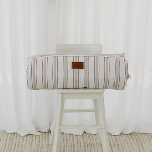 Cotton Daycare Nap Mat with Attached Pillow and Blanket | Organic Cotton Sleeping Bag | Nursery and Camping Kids Bedding Beige Stripes