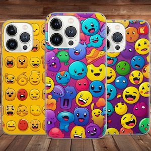 Funny Emoji Phone Case Smile Faces Mix Stickers for iPhone 15 14 13 Pro Max 12 11 X XS 8, Samsung S23 FE, S24 Ultra A15, Pixel 8A, Huawei