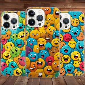 Funny Emoji Phone Case Smile Faces Mix Stickers for iPhone 15 14 13 Pro Max 12 11 X XS 8, Samsung S23 FE, S24 Ultra A15, Pixel 8A, Huawei