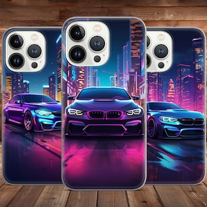 Drift Car Phone Case Bavarian M4 Competition Neon Wave for iPhone 15 14 13 Pro Max 12 11 X XS 8 SE, Samsung S23 FE, S24 Ultra A15, Pixel 8A