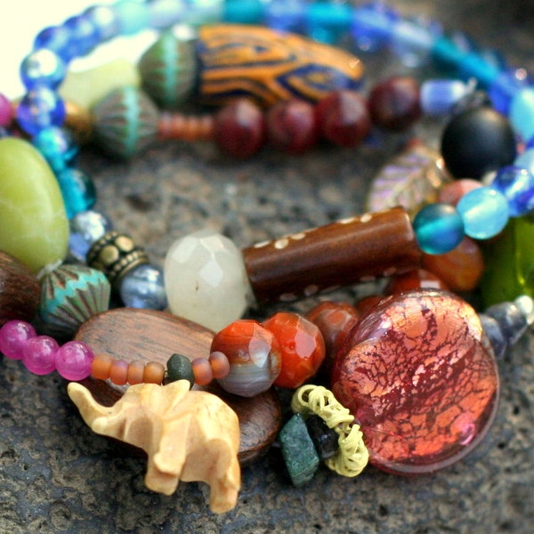 Set of 3 Beaded Stretch Bracelets, Stack Bracelets, Sideways Cross Bracelet, African Jewelry