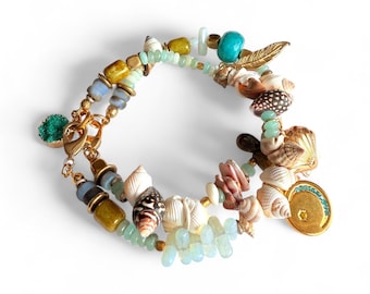 Aquamarine Beach Bracelet: Natural Shells, Ocean Jewelry, Handmade