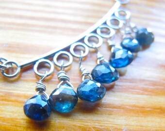 Blue Sapphire briolette bar necklace