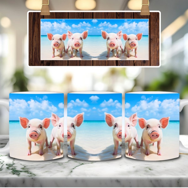 Pigs at the Beach Mug - Adorable Pig Design for Beach Lovers - Handcrafted Ceramic Mug