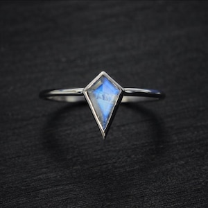 Kite Cut Moonstone Ring, 925 Sterling Silver, Vintage Proposal Ring