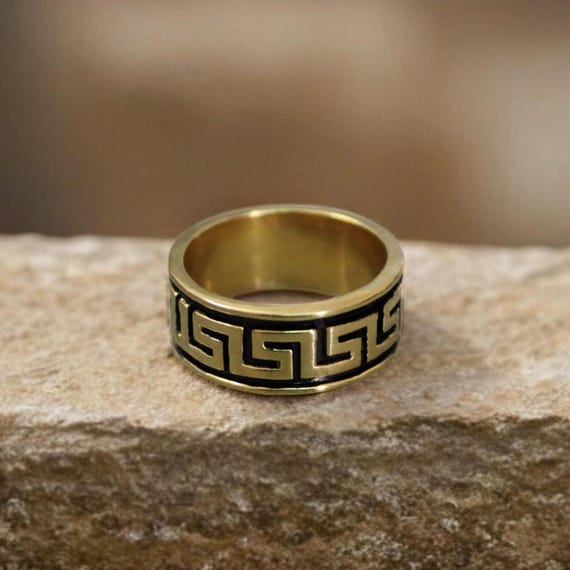 Gold Greek Key Ring: Sterling Silver Meandros Wedding Band