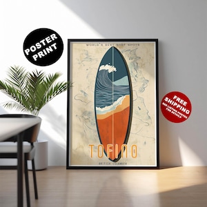 Vancouver Island surf poster - Tofino Surf Poster - Retro minimalist surf print - Canadian surf travel wall art - Vancouver Island wall art