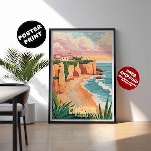 Retro Ericeira surf print - Ericeira travel poster - Portugal beach wall art - Portuguese surfing print - Ericeira Portugal Surf Poster