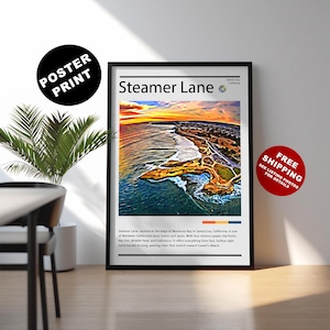 Steamer Lane surf print – California beach art – Santa Cruz surf travel print - Steamer Lane surfing - Best surf spots – Monterey surf art
