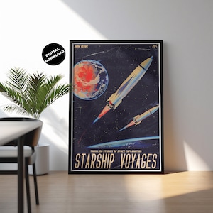 Retro Sci-fi art, Retro Sci fi print, Vintage SciFi magazine art, Space travel print, Sci-Fi Illustration, Rocket Ship art, 1950s Sci-Fi Art