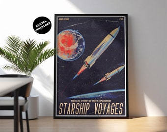 Retro Sci-Fi Magazine Art Print: 1950s Rocket Ship Illustration (Digital Download)